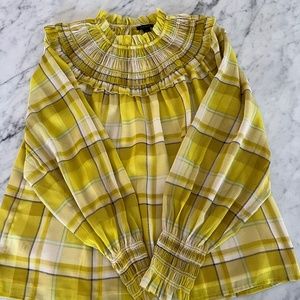 SOLD! Ann Taylor yellow smocked neck flowy top blouse. Size small